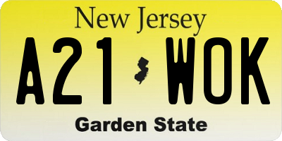 NJ license plate A21WOK