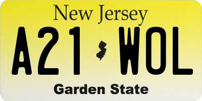 NJ license plate A21WOL