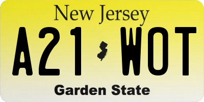 NJ license plate A21WOT