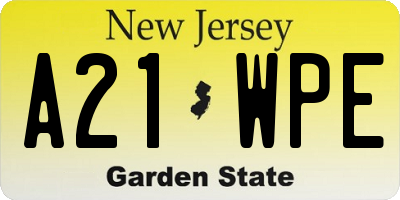 NJ license plate A21WPE