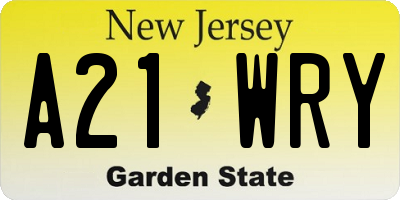 NJ license plate A21WRY