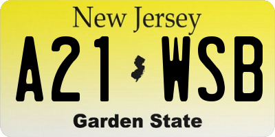 NJ license plate A21WSB
