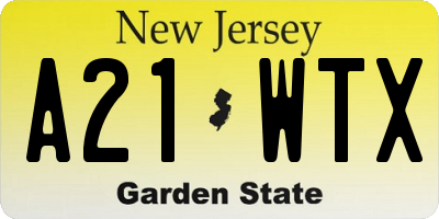 NJ license plate A21WTX