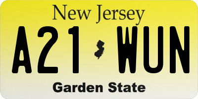 NJ license plate A21WUN