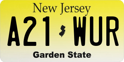 NJ license plate A21WUR