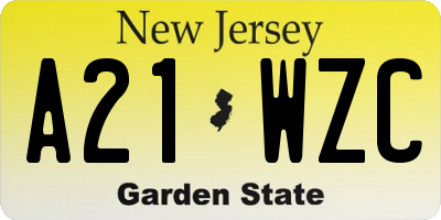 NJ license plate A21WZC