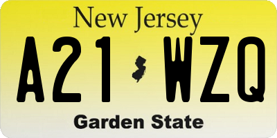 NJ license plate A21WZQ