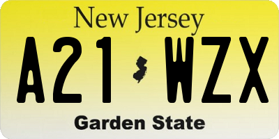 NJ license plate A21WZX