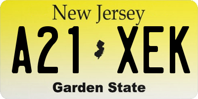 NJ license plate A21XEK