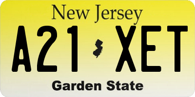 NJ license plate A21XET