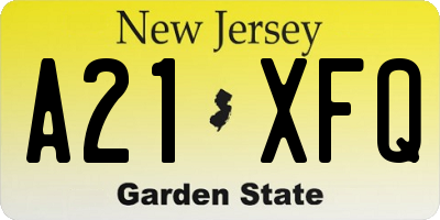 NJ license plate A21XFQ