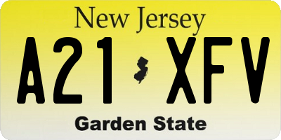 NJ license plate A21XFV