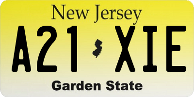 NJ license plate A21XIE