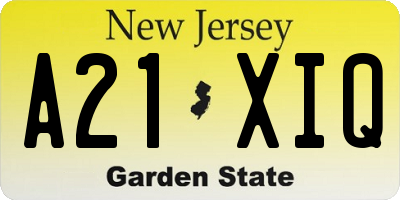 NJ license plate A21XIQ