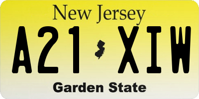 NJ license plate A21XIW