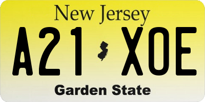 NJ license plate A21XOE