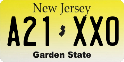 NJ license plate A21XXO