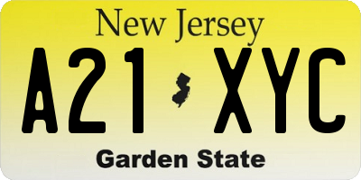 NJ license plate A21XYC