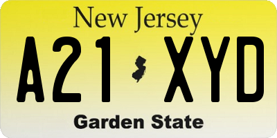 NJ license plate A21XYD
