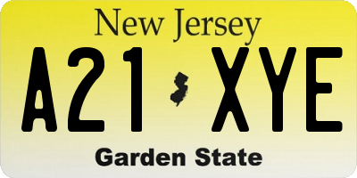 NJ license plate A21XYE