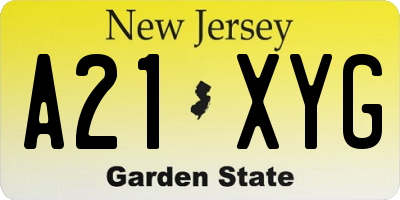 NJ license plate A21XYG