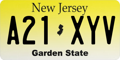 NJ license plate A21XYV