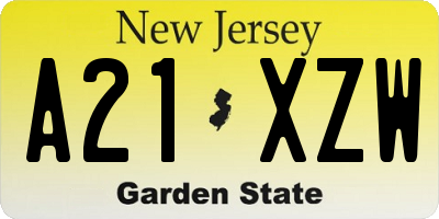 NJ license plate A21XZW