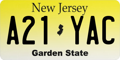 NJ license plate A21YAC