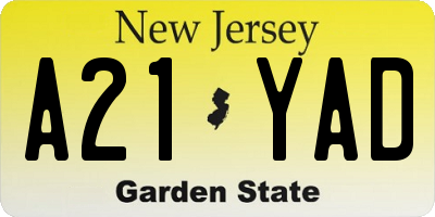 NJ license plate A21YAD