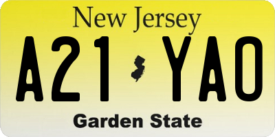 NJ license plate A21YAO