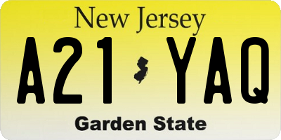 NJ license plate A21YAQ