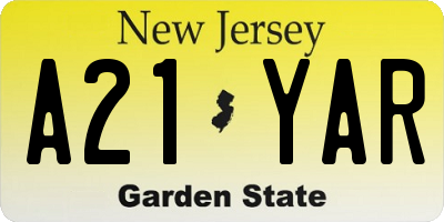 NJ license plate A21YAR