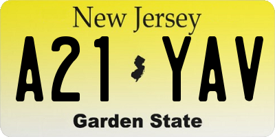 NJ license plate A21YAV