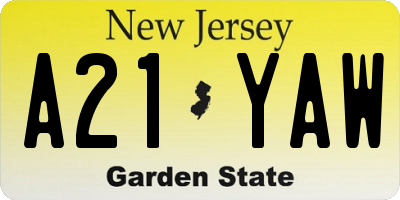 NJ license plate A21YAW