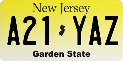 NJ license plate A21YAZ