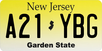 NJ license plate A21YBG