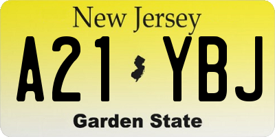 NJ license plate A21YBJ