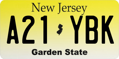 NJ license plate A21YBK