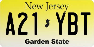 NJ license plate A21YBT