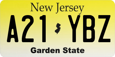 NJ license plate A21YBZ