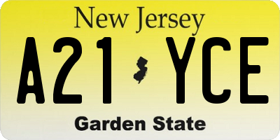 NJ license plate A21YCE