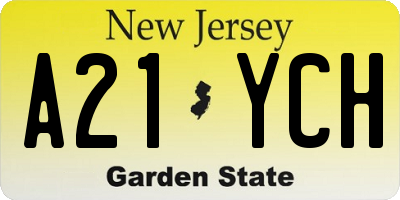 NJ license plate A21YCH