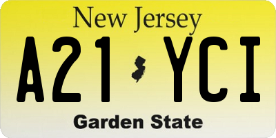 NJ license plate A21YCI