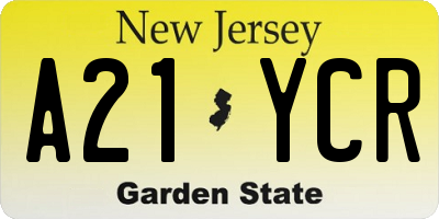 NJ license plate A21YCR