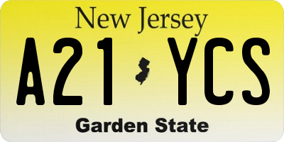 NJ license plate A21YCS