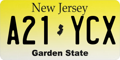 NJ license plate A21YCX