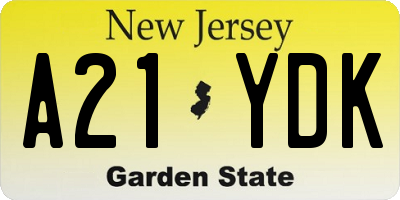 NJ license plate A21YDK