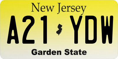 NJ license plate A21YDW