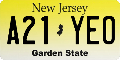 NJ license plate A21YEO