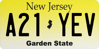 NJ license plate A21YEV